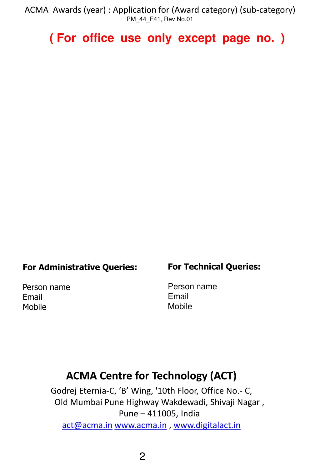 acma awards year application for award category 1