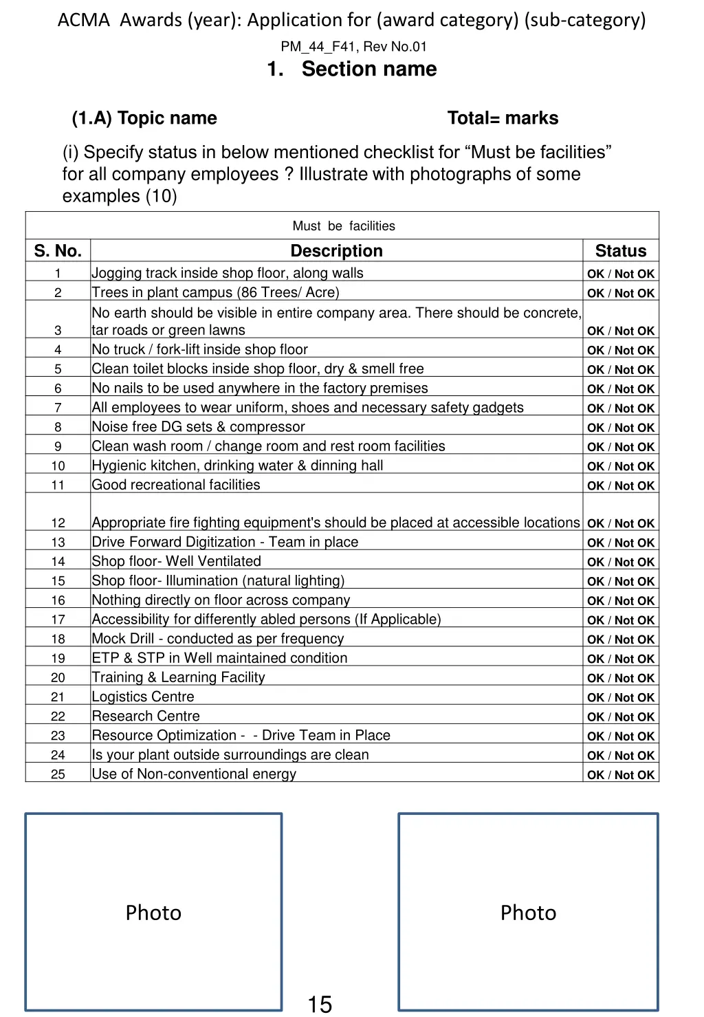 acma awards year application for award category 13