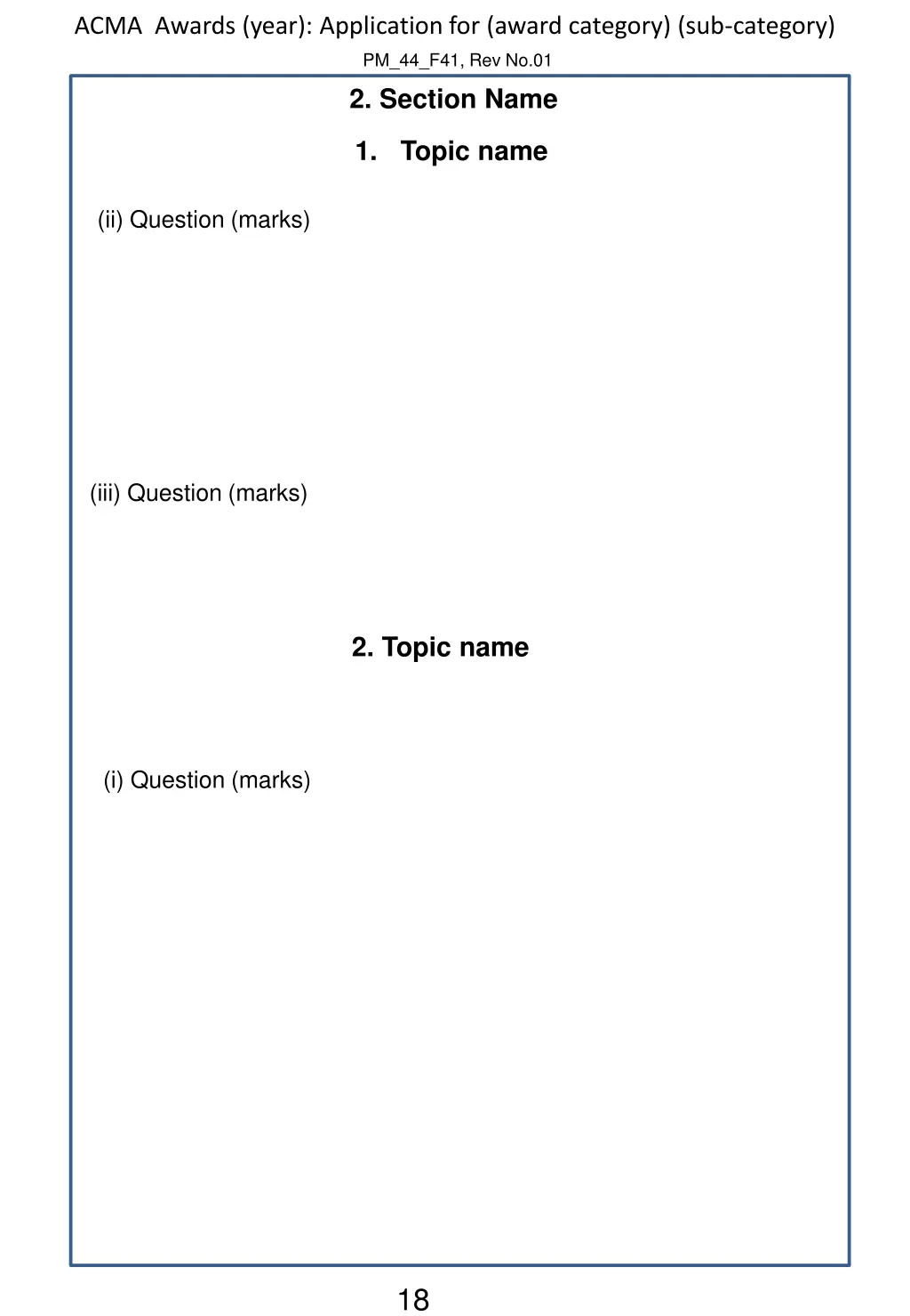acma awards year application for award category 16