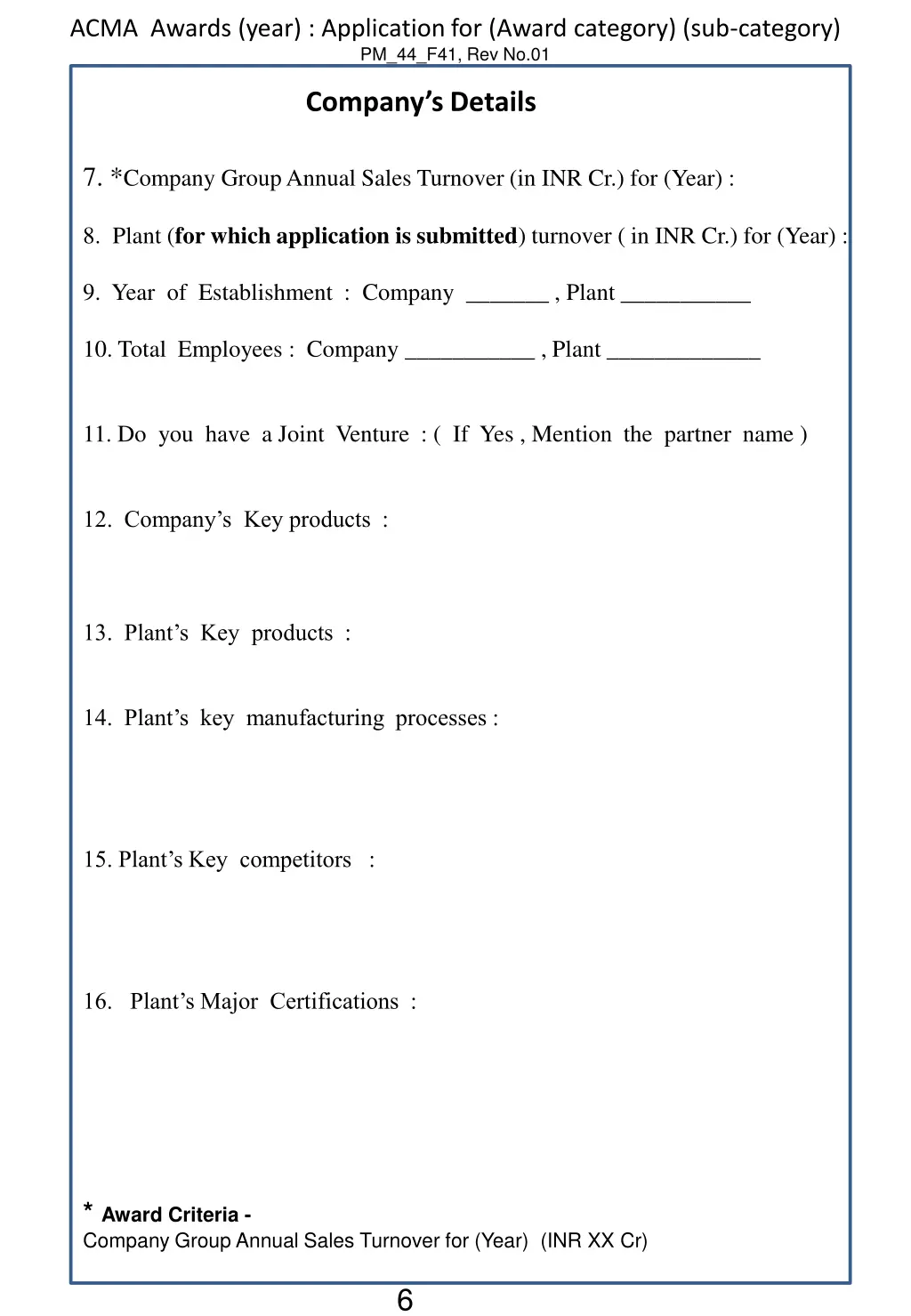 acma awards year application for award category 4