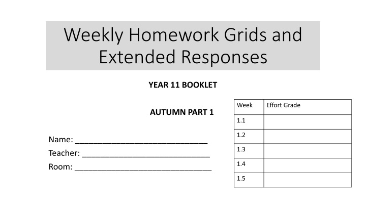 weekly homework grids and extended responses