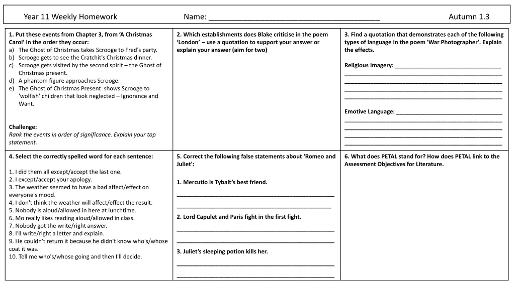 year 11 weekly homework 1