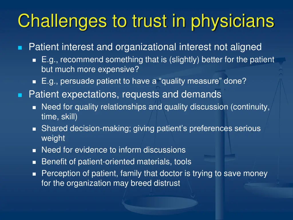 challenges to trust in physicians
