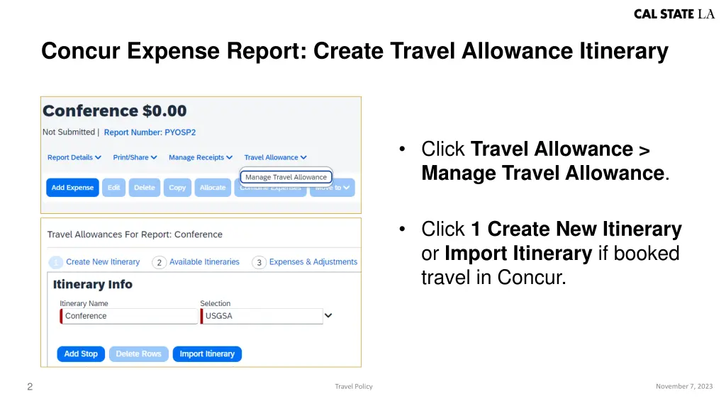 concur expense report create travel allowance