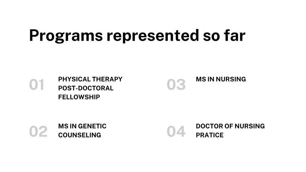 programs represented so far
