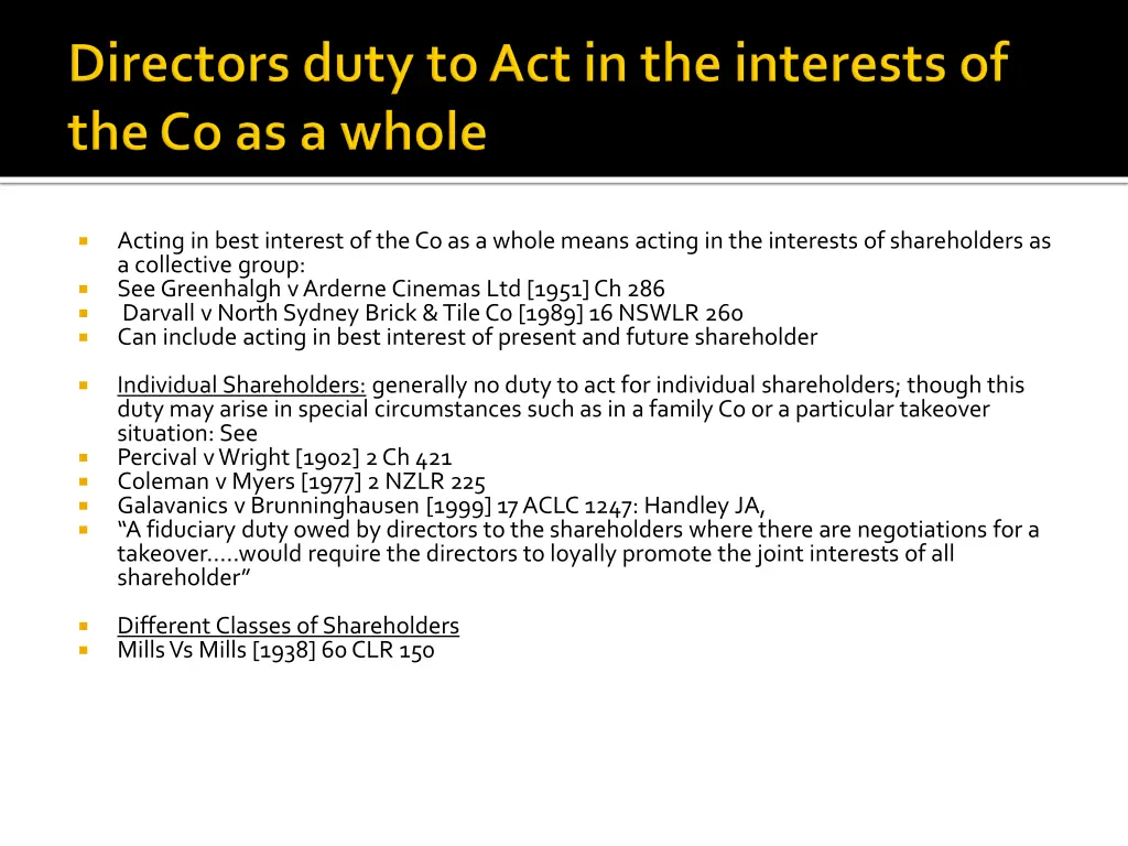 acting in best interest of the co as a whole