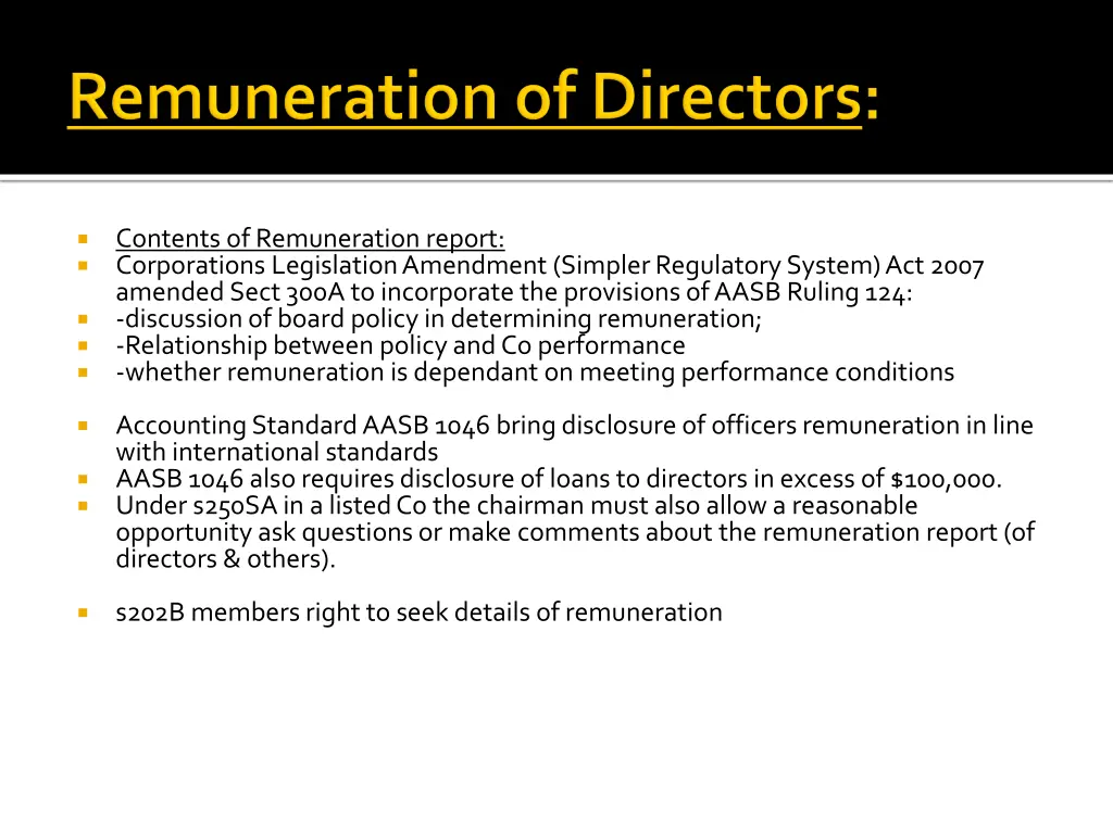 contents of remuneration report corporations