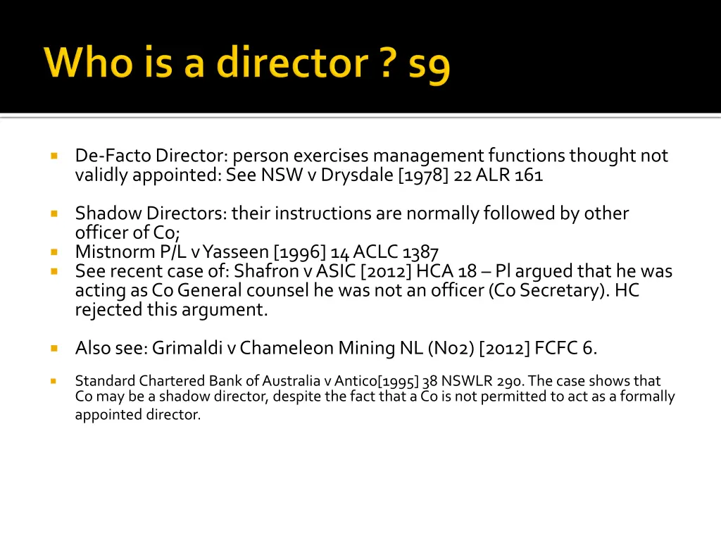 de facto director person exercises management