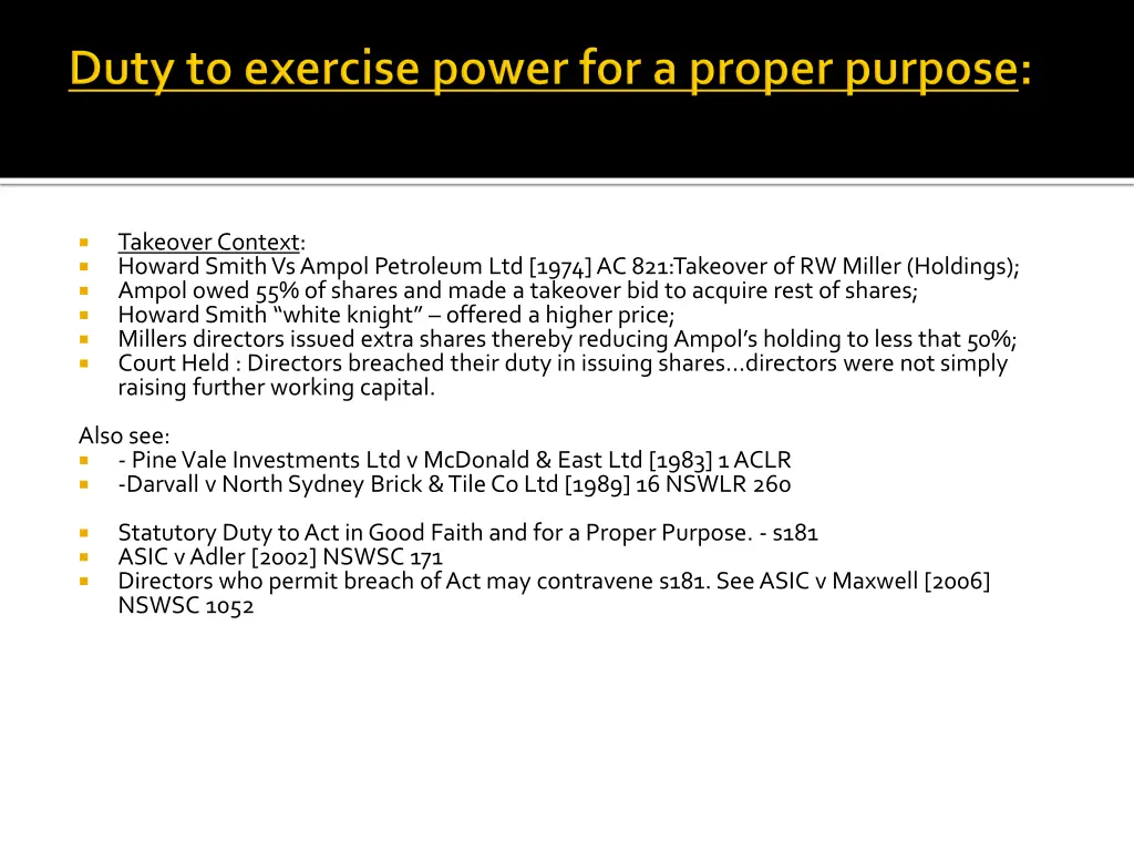 takeover context howard smith vs ampol petroleum