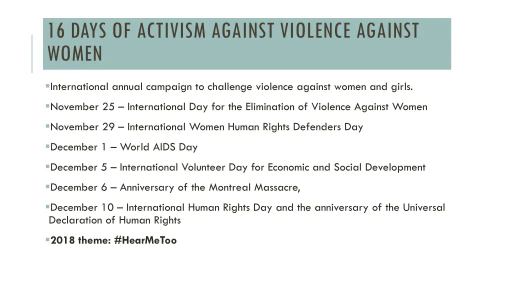 16 days of activism against violence against women