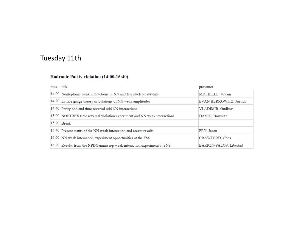 tuesday 11th 1