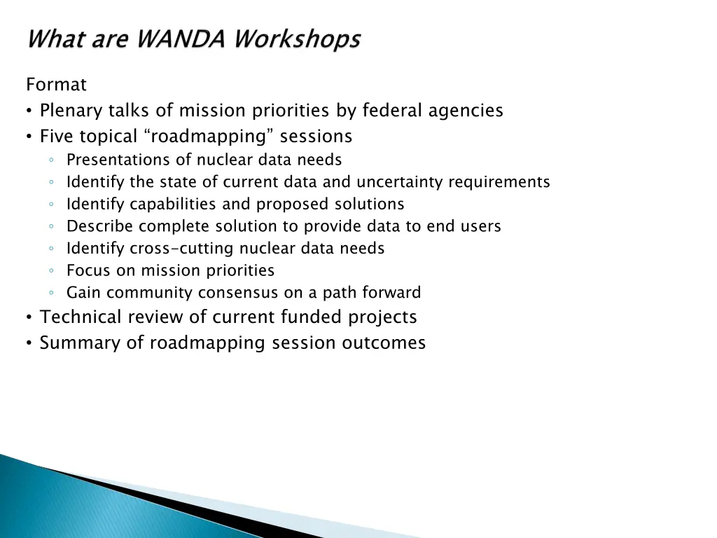 format plenary talks of mission priorities