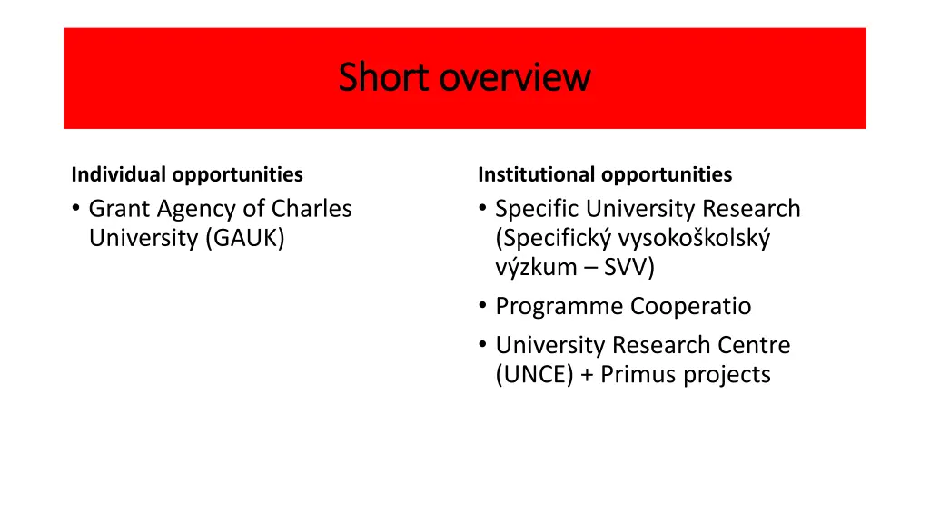 short overview short overview