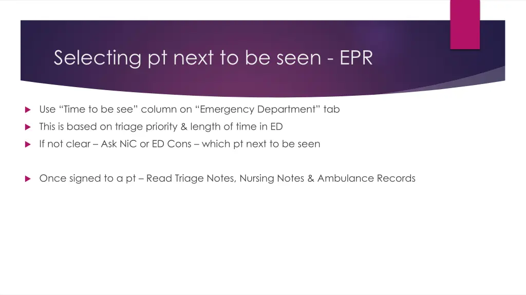 selecting pt next to be seen epr