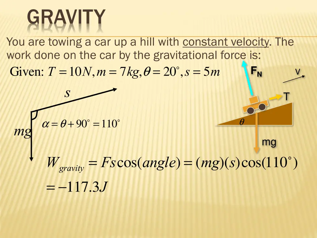 gravity you are towing a car up a hill with