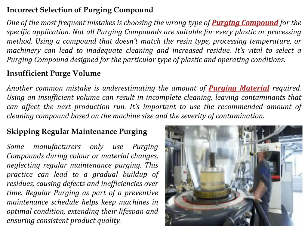 incorrect selection of purging compound