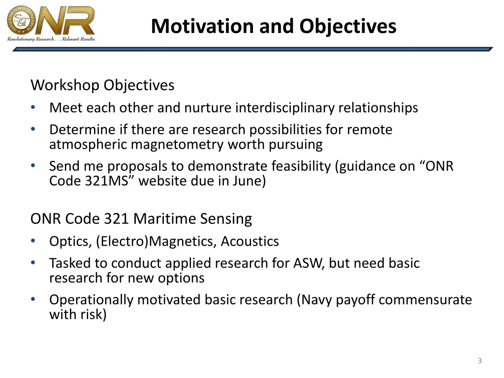 motivation and objectives