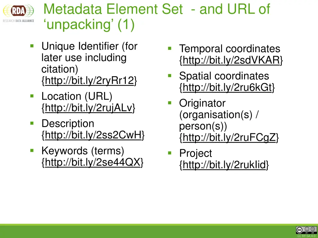 metadata element set and url of unpacking 1