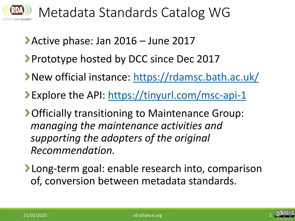 metadata standards catalog wg