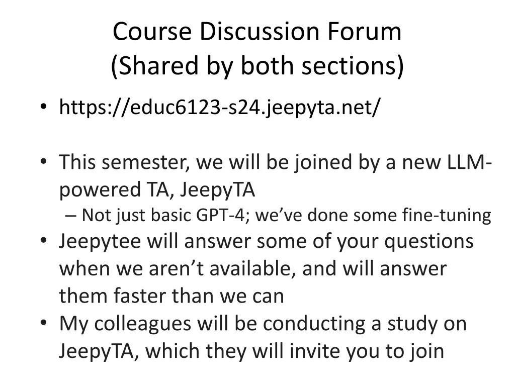 course discussion forum shared by both sections