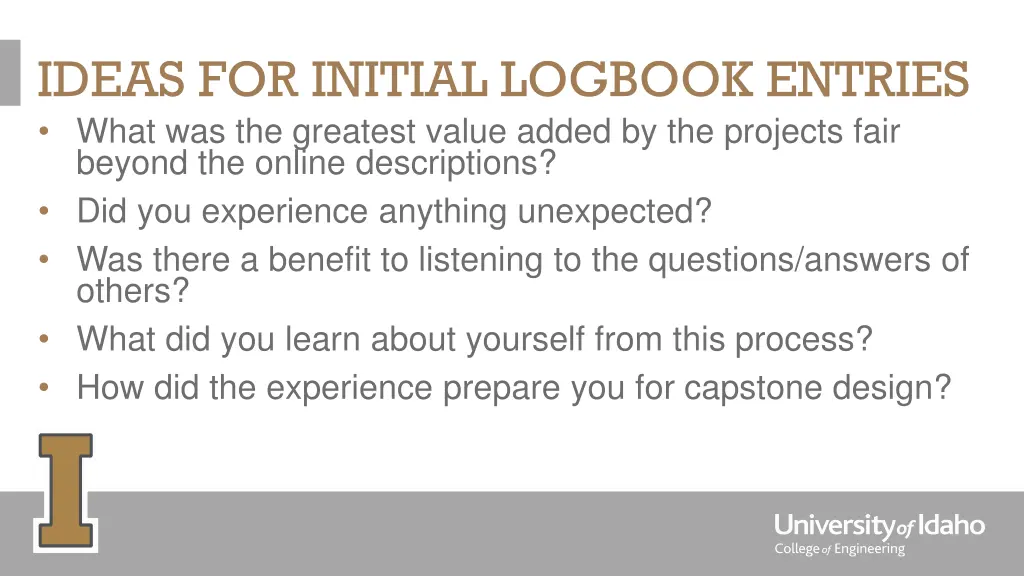 ideas for initial logbook entries what