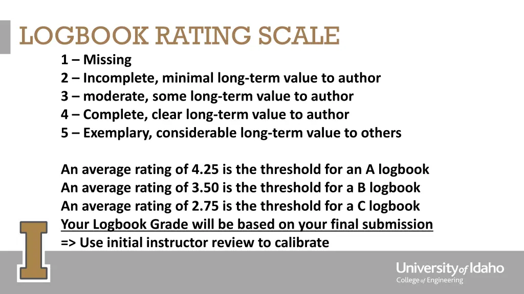 logbook rating scale 1 missing 2 incomplete