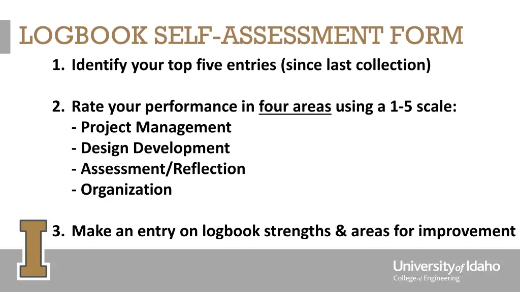 logbook self assessment form 1 identify your