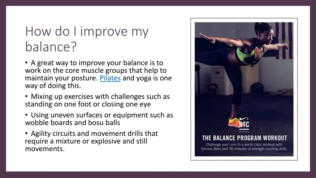 how do i improve my balance a great