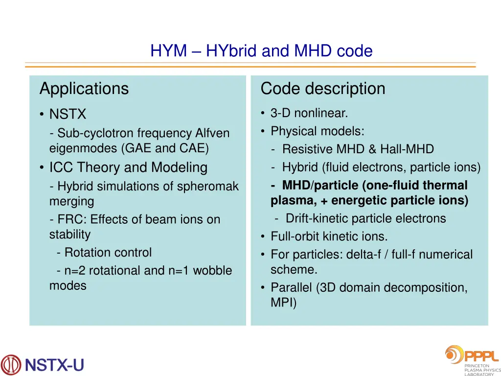 hym hybrid and mhd code code description