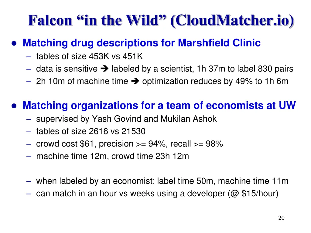 falcon in the wild cloudmatcher io