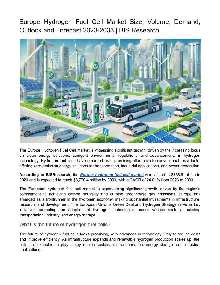 europe hydrogen fuel cell market size volume