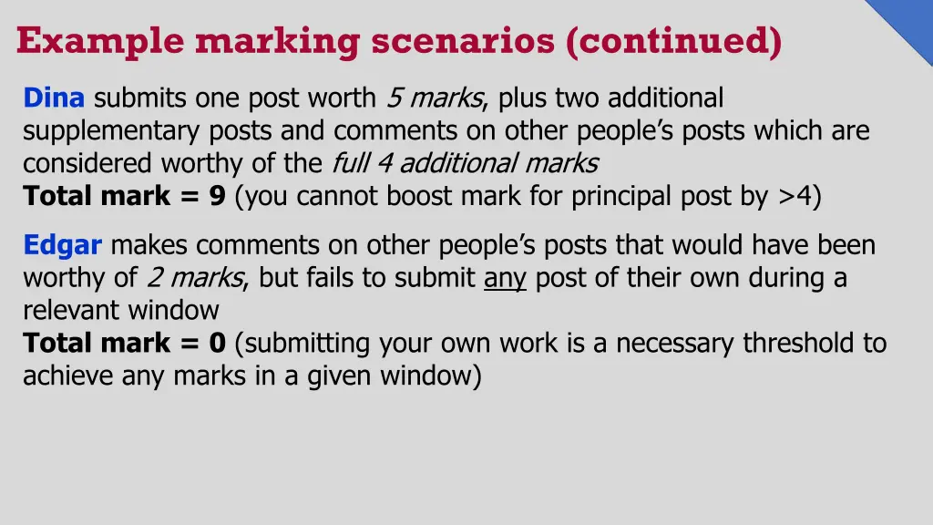 example marking scenarios continued