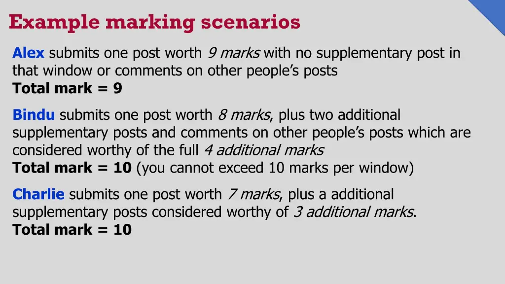 example marking scenarios