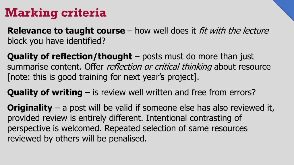 marking criteria