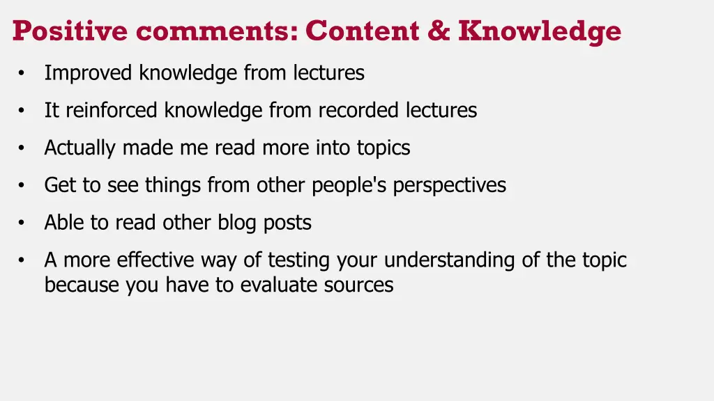 positive comments content knowledge