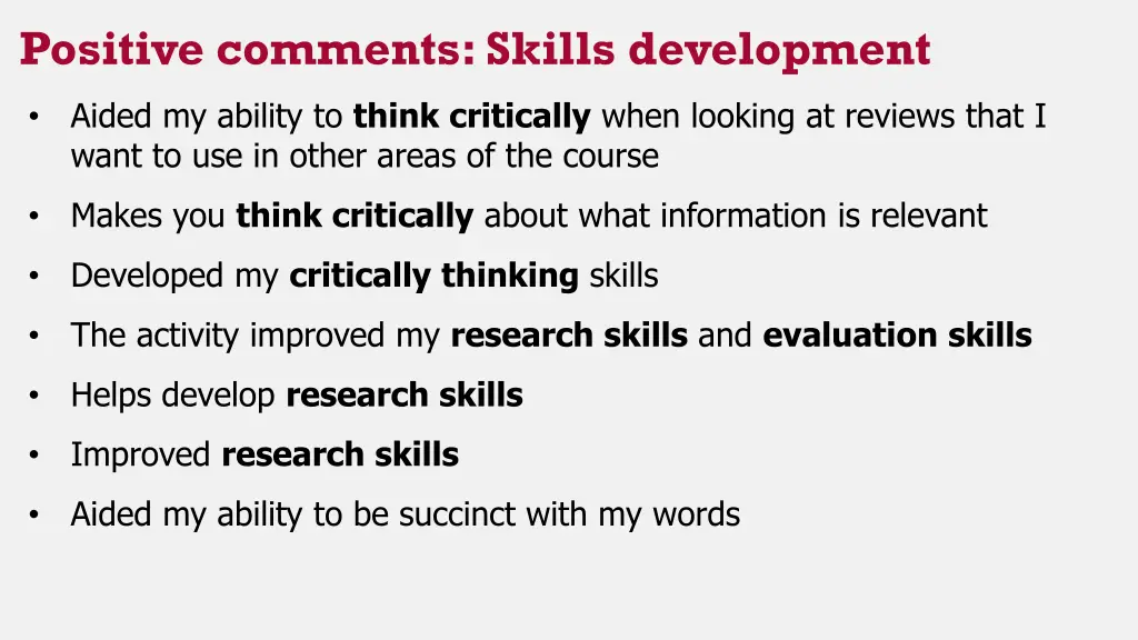 positive comments skills development