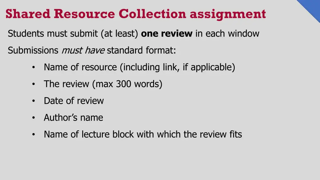 shared resource collection assignment 1
