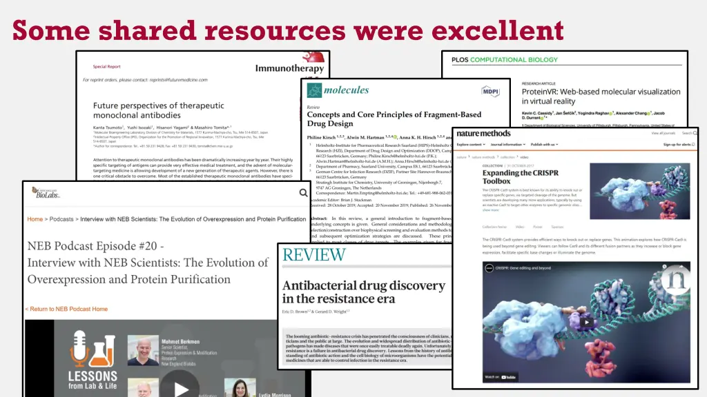 some shared resources were excellent