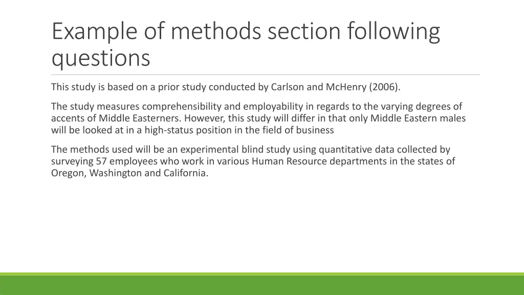 example of methods section following questions