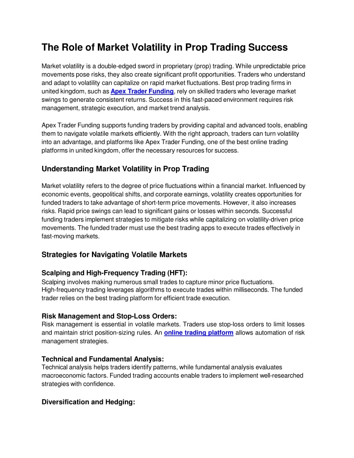 the role of market volatility in prop trading