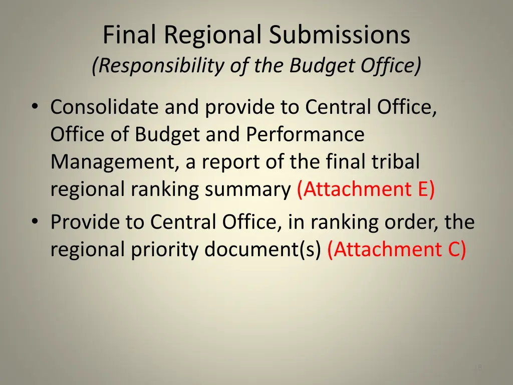 final regional submissions responsibility