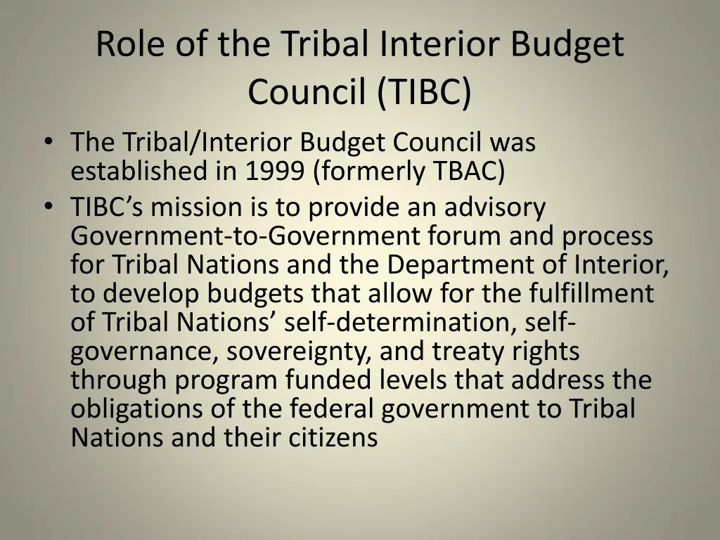 role of the tribal interior budget council tibc