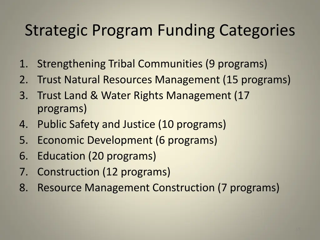 strategic program funding categories