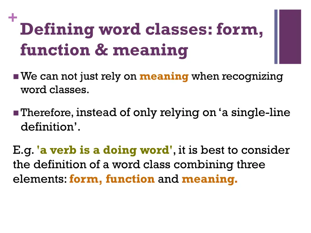 defining word classes form function meaning