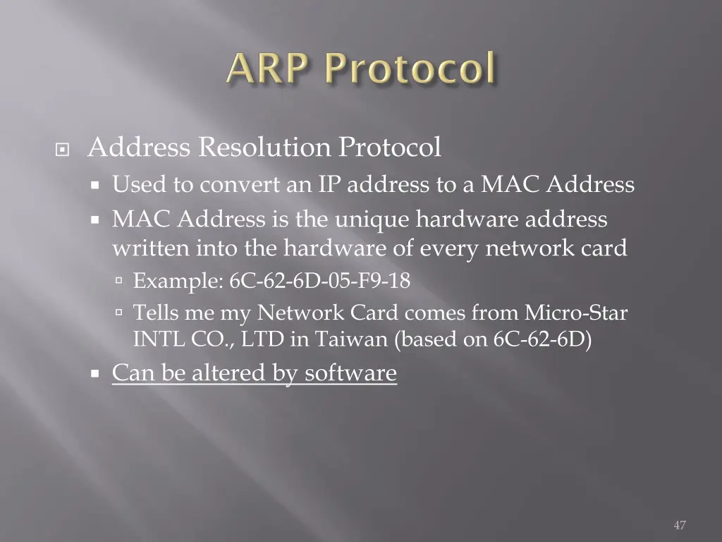 address resolution protocol used to convert
