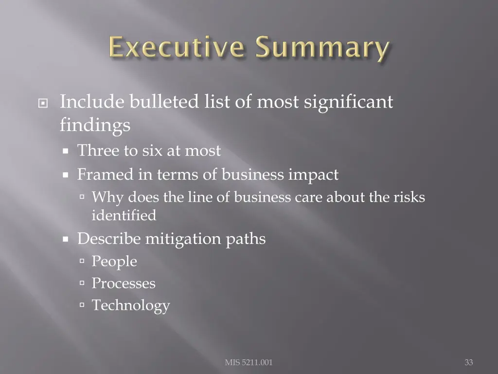 include bulleted list of most significant
