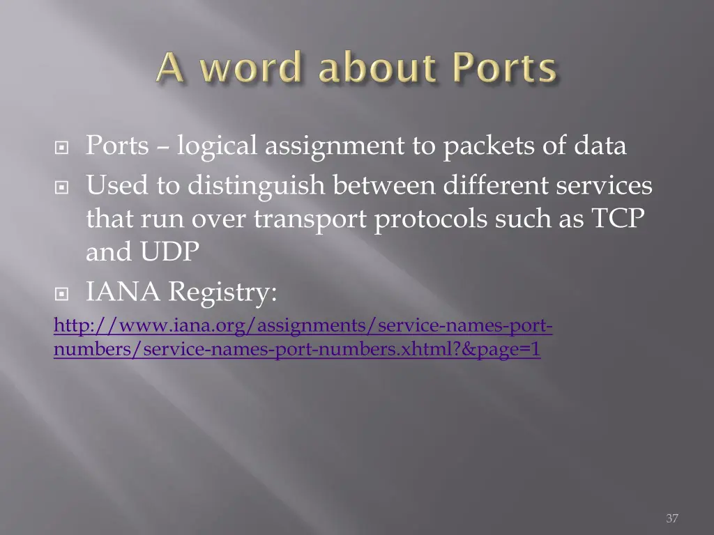 ports logical assignment to packets of data used