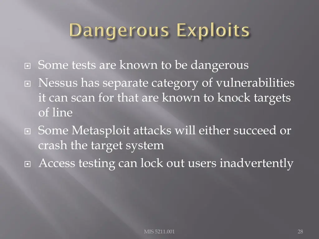 some tests are known to be dangerous nessus