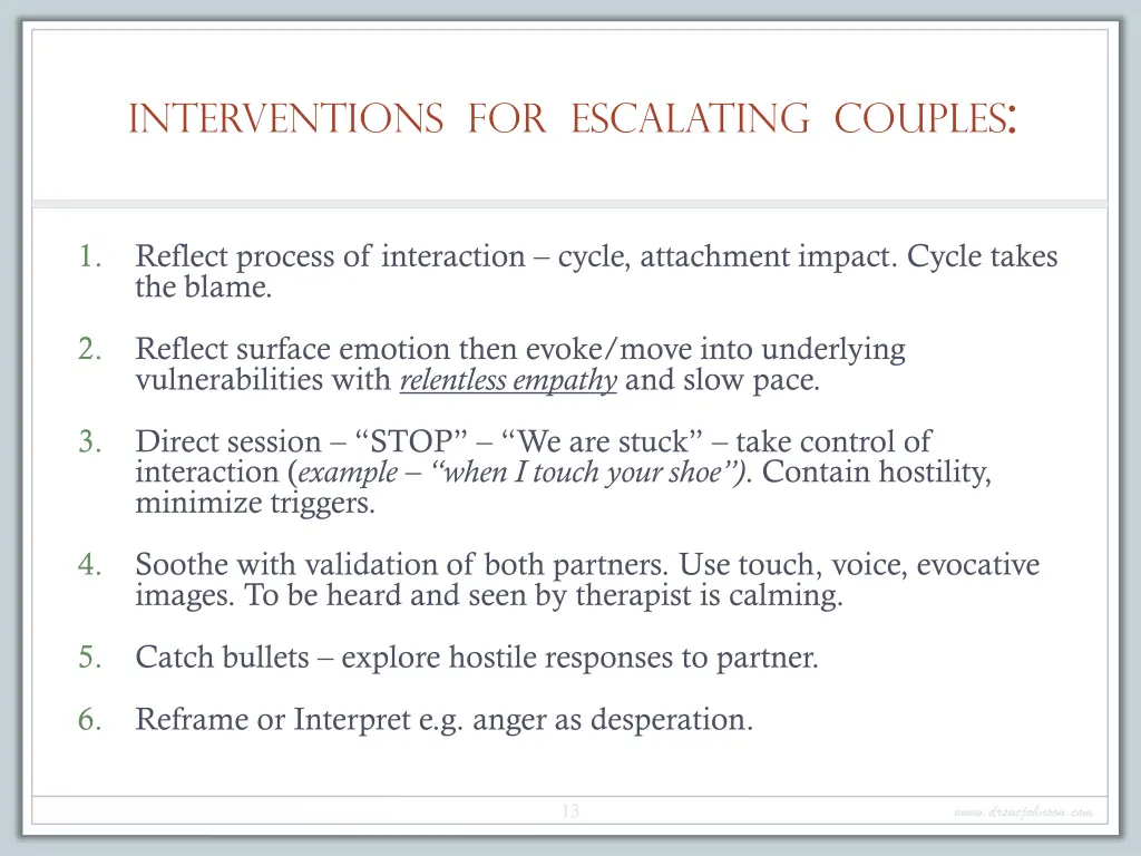 interventions for escalating couples