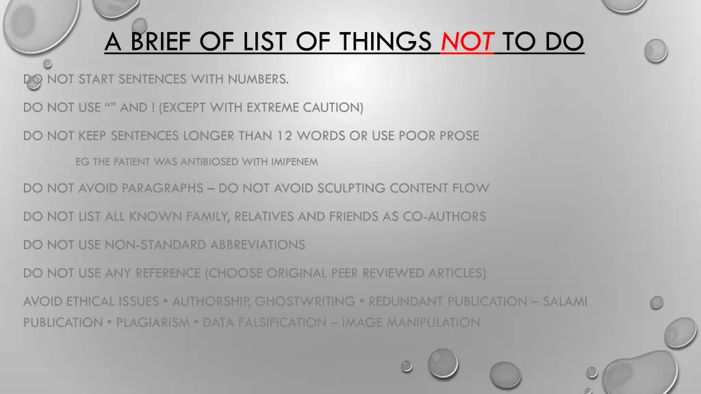 a brief of list of things not to do